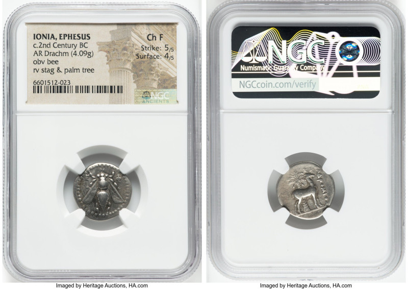 IONIA. Ephesus. Ca. 2nd century BC. AR drachm (18mm, 4.09 gm, 11h). NGC Choice F...