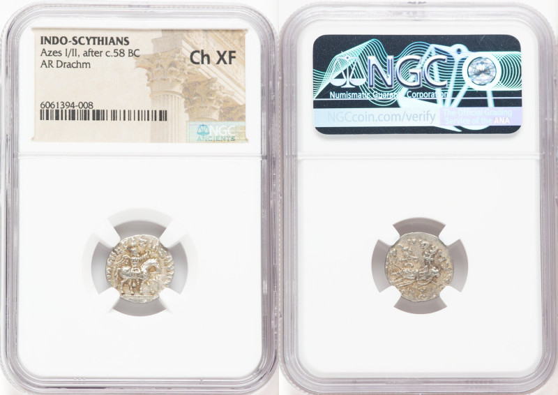 INDO-SCYTHIAN KINGDOM. Azes I/II (after ca. 58 BC). AR drachm (15mm, 3h). NGC Ch...