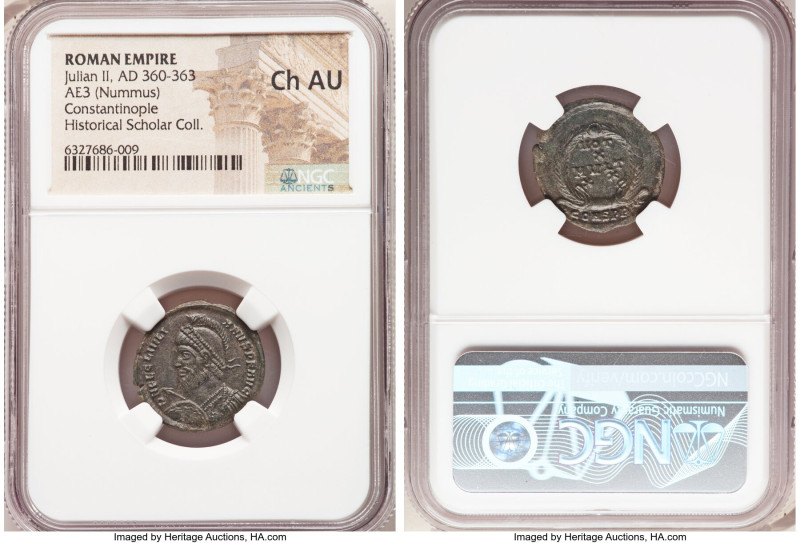 Julian II (AD 361-363). AE3 or nummus (20mm, 6h). NGC Choice AU. Constantinople,...