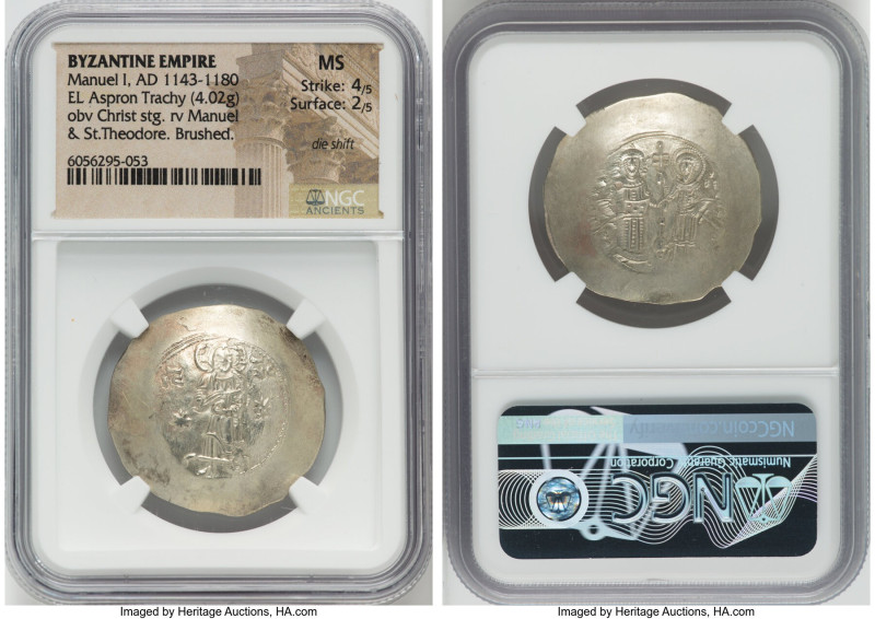 Manuel I Comnenus (AD 1143-1180). EL aspron trachy (31mm, 4.02 gm, 6h). NGC MS 4...