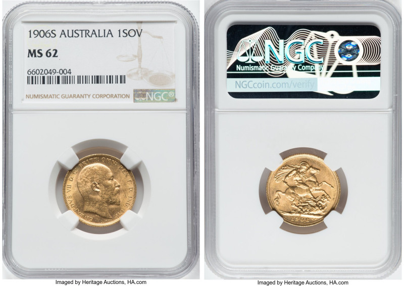 Edward VII gold Sovereign 1906-S MS62 NGC, Sydney mint, KM15, Fr-32. From the Ma...