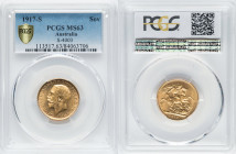 George V gold Sovereign 1917-S MS63 PCGS, Sydney mint, KM29, S-4003. HID09801242017 © 2022 Heritage Auctions | All Rights Reserved