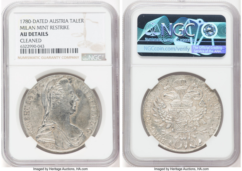 Maria Theresa 3-Piece Lot of Certified Restrike Talers 1780-Dated NGC, Milan min...