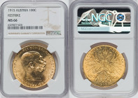Franz Joseph I gold Restrike 100 Corona 1915 MS66 NGC, Vienna mint, KM2819, Fr-507R. HID09801242017 © 2022 Heritage Auctions | All Rights Reserved