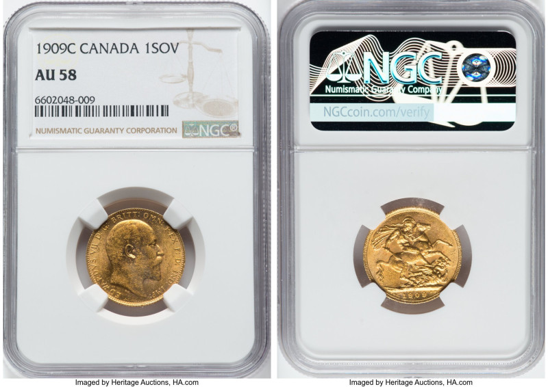 Edward VII gold Sovereign 1909-C AU58 NGC, Ottawa mint, KM14, S-3970. From the M...