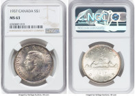 George VI Pair of Certified Assorted Dollars NGC, 1) Dollar 1937 - MS63, Royal Canadian mint, KM37 2) Dollar 1949 - MS64, Royal Canadian mint, KM47 HI...