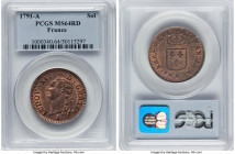 Louis XVI Sol 1791-A MS64 Red PCGS, Paris mint, KM578, Gad-350. HID09801242017 © 2022 Heritage Auctions | All Rights Reserved
