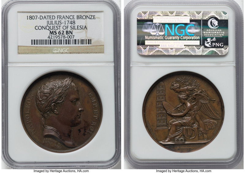 Napoleon bronze "Conquest of Silesia" Medal 1807-Dated MS62 Brown NGC, Bram-635,...