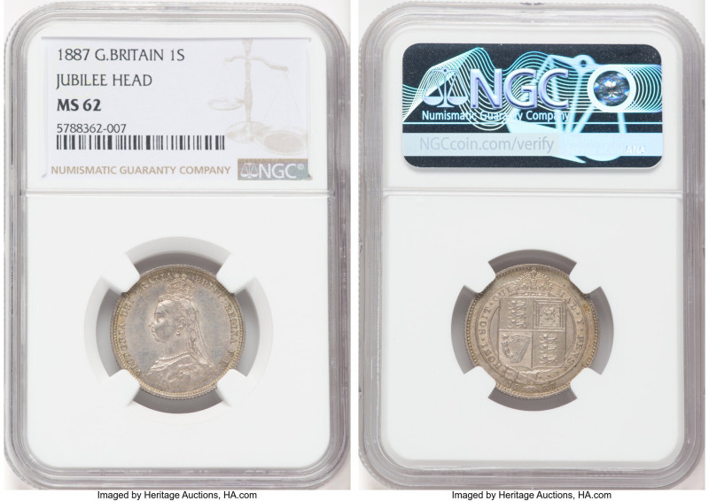 Pair of Certified Assorted Issues NGC, 1) Victoria Shilling 1887 - MS62, KM761, ...