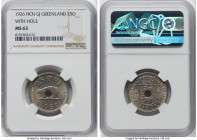 Danish Colony 25 Ore 1926 (h) HCN-GJ MS63 NGC, Copenhagen mint, KM6. With hole (the hole was added 1940/41 in New York to avoid confusion with the 1 K...