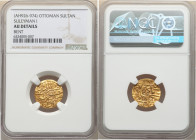 Ottoman Empire. Murad III (AH 982-1003 / AD 1574-1595) gold Sultani AH 982 (AD 1574/1575) AU Details (Bent) NGC, A-1332.1. Erroneously labeled as an e...