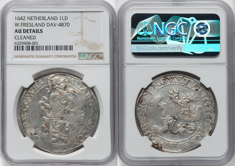 West Friesland. Provincial Lion Daalder 1642 AU Details (Cleaned) NGC, Enkhuizen...