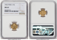 Republic gold 1/5 Libra 1922 MS63 NGC, Lima mint, KM210, Fr-75. HID09801242017 © 2022 Heritage Auctions | All Rights Reserved