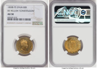 Isabel II gold "De Vellon" 80 Reales 1838 B-PS AU58 NGC, Barcelona mint, KM578.1, Cal-54. De Vellon "Constitucion" HID09801242017 © 2022 Heritage Auct...