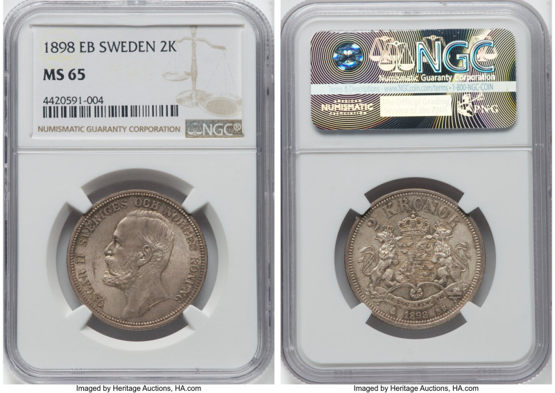 Oscar II 2 Kronor 1898-EB MS65 NGC, Stockholm mint, KM761. HID09801242017 © 2022...