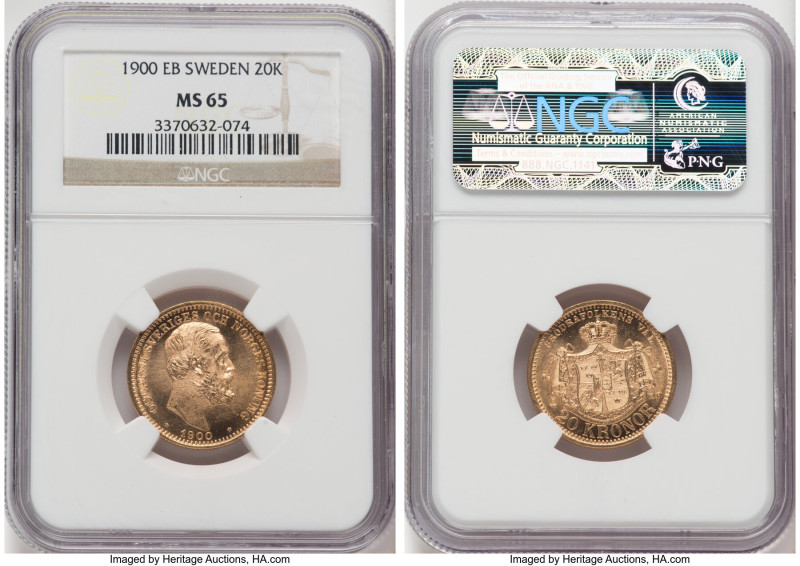 Oscar II gold 20 Kronor 1900-EB MS65 NGC, Stockholm mint, KM765, Fr-93b. HID0980...