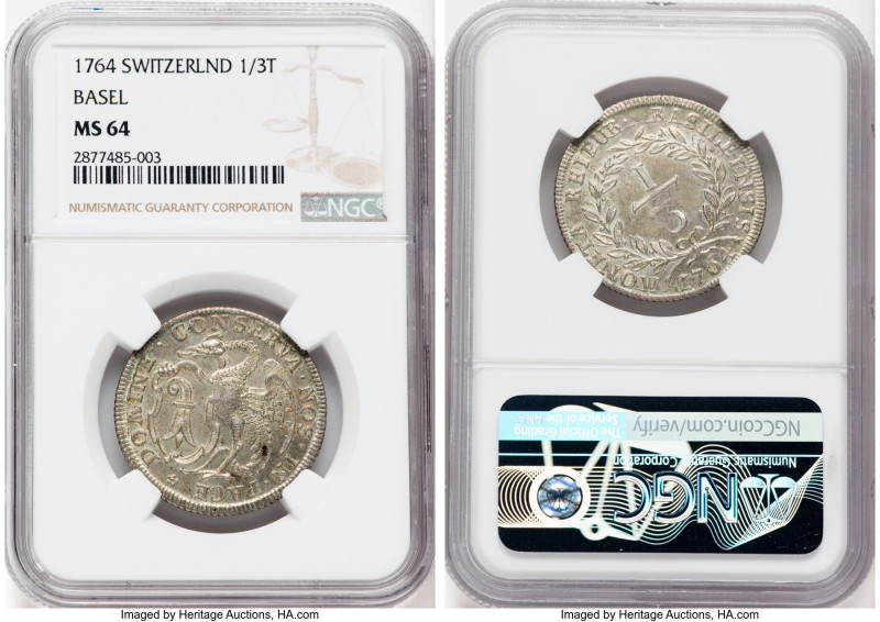 Basel. Canton 1/3 Taler 1764 MS64 NGC, KM167, HMZ-2101a. HID09801242017 © 2022 H...