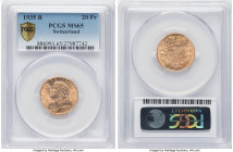 Confederation gold 20 Francs 1935-B MS65 PCGS, Bern mint, KM35.1. HID09801242017 © 2022 Heritage Auctions | All Rights Reserved