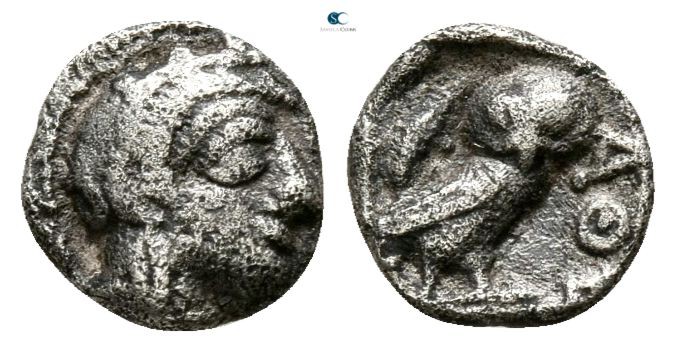 Attica. Athens circa 454-404 BC. 
Hemiobol AR

5mm., 0,34g.

Head of Athena...