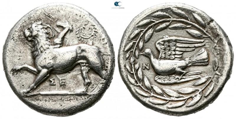 Sikyonia. Sikyon 335-330 BC. 
Stater AR

23mm., 11,81g.

Chimaera standing ...