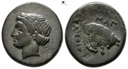 Ionia. Magnesia ad Maeander  . ΔΙΟΝΥΣ- (Dionys-), magistrate circa 370-200 BC. Bronze Æ