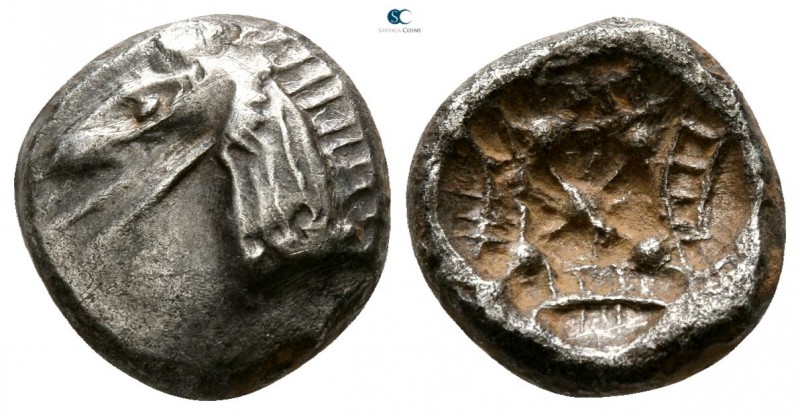 Caria. Kindya circa 510-480 BC. 
Tetrobol AR

10mm., 1,87g.

Head of ketos ...