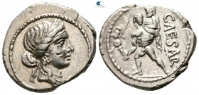 Julius Caesar 47-46 BC. Banker´s countermark on obverse. Military mint travelling with Caesar in North Africa.. Denarius AR