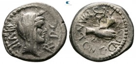 Mark Antony and Octavian 43-30 BC. Military mint traveling with Octavian in Gaul, late 39 BC.. Quinarius AR
