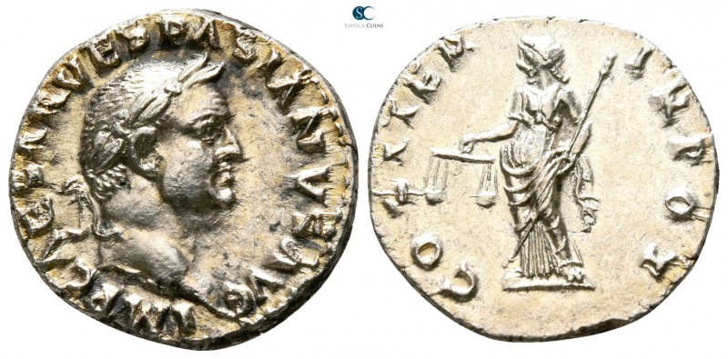 Vespasian AD 69-79. Rome
Denarius AR

17mm., 3,17g.

IMP CAESAR VESPASIANVS...