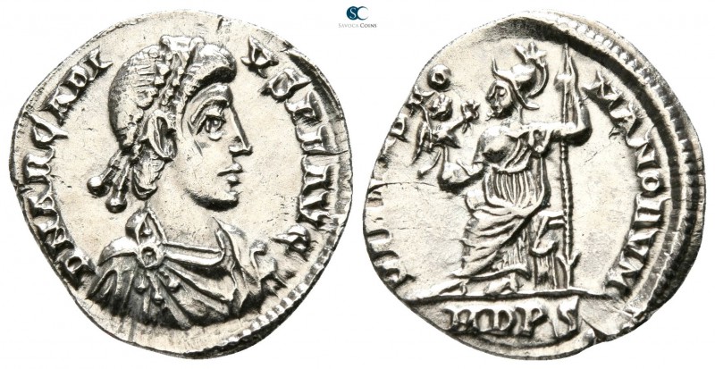 Arcadius AD 383-408. Mediolanum
Siliqua AR

17mm., 1,93g.

D N ARCADI VS P ...