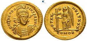 Theodosius II AD 402-450. Struck AD 423-424. Constantinople. 9th officina. Solidus AV