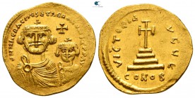 Heraclius with Heraclius Constantine AD 610-641. Struck AD 613-616. Constantinople. 5th officina. Solidus AV