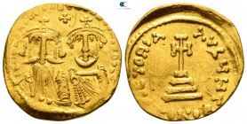 Heraclius with Heraclius Constantine AD 610-641. Struck AD 629-631. Constantinople. 8th officina. Solidus AV