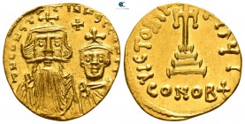 Constans II, with Constantine IV AD 641-668. Struck AD 654-659. Constantinople. 10th officina. Solidus AV