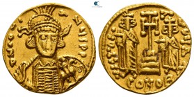 Constantine IV, with Heraclius and Tiberius AD 668-685. Struck circa AD 674-681. Constantinople. 4th officina. Solidus AV