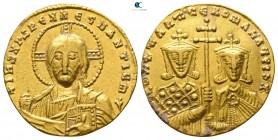 Constantine VII Porphyrogenitus with Romanus II AD 913-959. Struck circa AD 950-955. Constantinople. Solidus AV