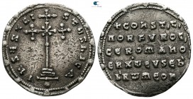 Constantine VII Porphyrogenitus, with Romanus I and Christopher AD 913-959. Constantinople. Miliaresion AR