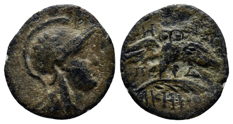 MYSIA. Pergamon. Ae (17mm, 2.3 g) (Circa 200-133 BC). Obv: Head of Athena right,...