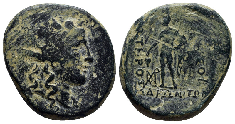 Thrace, Maroneia Æ (27mm 14.3 g). Circa 168-145 BC. Head of Dionysos to right, w...