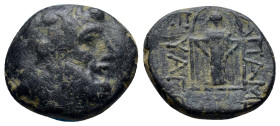Phrygia. Apameia 88-40 BC. Bronze Æ (18mm, 6.1 g). Laureate head of Zeus right / Facing statue of Artemis Anaïtis.