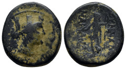 PHRYGIA. Synnada. (2nd-1st centuries BC). Ae. (21mm, 9.3 g) Menestratus magistrate. Obv: Turreted head of Tyche right, wearing grain wreath. Rev: ΣYNN...