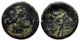 PHRYGIA. Apameia. (Circa 88-40 BC) AE. (16mm, 4.6 g) Turreted head of tyche right, Rev: Marsyas advancing right, playing aulos.