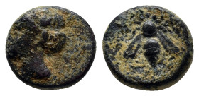 IONIA. Ephesos. Ae (10mm, 1.6 g) (Circa 375-325 BC). Obv: Head of Artemis left, wearing stephane. Rev: E - Φ. Bee.