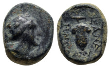Uncertain Mint AE (14mm, 4.5 g) Artemis head right. Grape bunch.