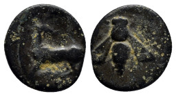 Ionia. Ephesos . Circa 390-300 BC. Bronze Æ (13mm, 1.7 g). Stag prancing left, head right. / Ε-Φ to left and right of a bee.