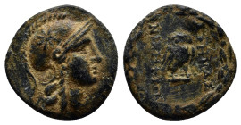 MYSIA. Pergamon. Ae (15mm, 1.5 g) (Mid-late 2nd century BC). Obv: Helmeted head of Athena right. Rev: AΘΗΝΑΣ / ΝΙΚΗΦΟΡΟΥ. Owl standing slightly right,...