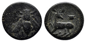 Ionia. Ephesos 390-320 BC. Bronze Æ (12mm, 2.2 g). Ε - Φ. Bee / Stag kneeling left, head right; astragalos above.