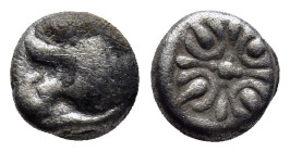 IONIA. Miletus. Ca. late 6th-5th centuries BC. AR obol (7mm, 1.1 g). Milesian standard. Forepart of roaring lion right, head reverted / Stellate flora...