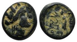Phrygia, Apameia. Civic issue. 133-48 B.C. AE (14mm, 4.6 g) Bust of Tyche right/ Marsyas striding to right playing double-flutes.