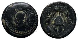 KINGS OF MACEDON. Alexander III 'the Great' (336-323 BC). Ae Unit. (15mm, 3.8 g) Uncertain mint in Asia. Obv: Macedonian shield; on boss, head of Hera...